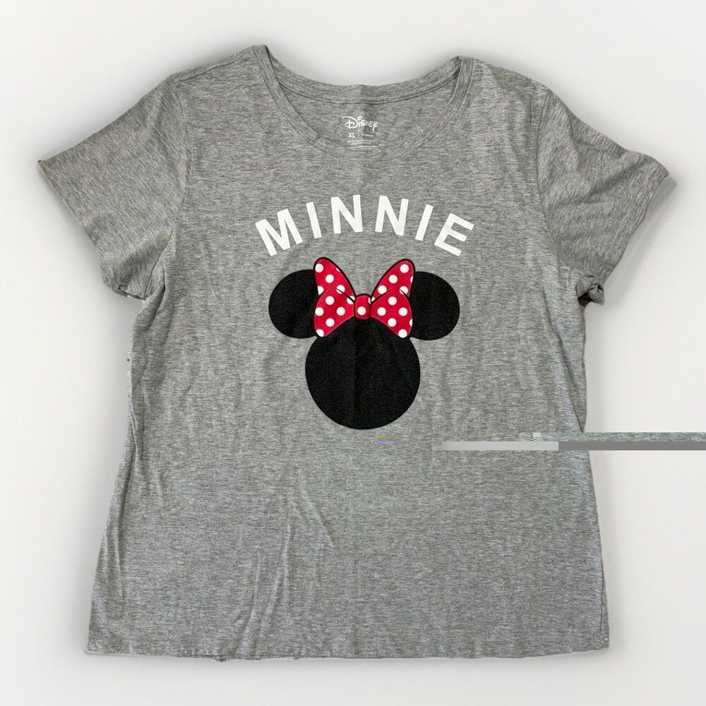 Family Fun Disney Women's XL SS gray Minnie Mouse T-Shirt Distressed